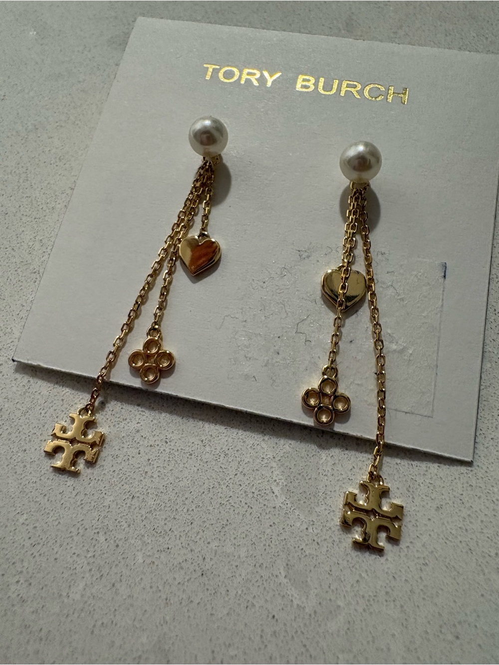 Tory Burch Gold Linear Kira Drop Earrings - Picture 2 of 6